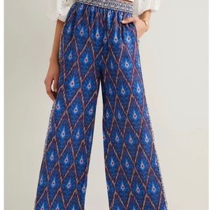 Anthropologie Blue Patterned Wide-Leg Pants